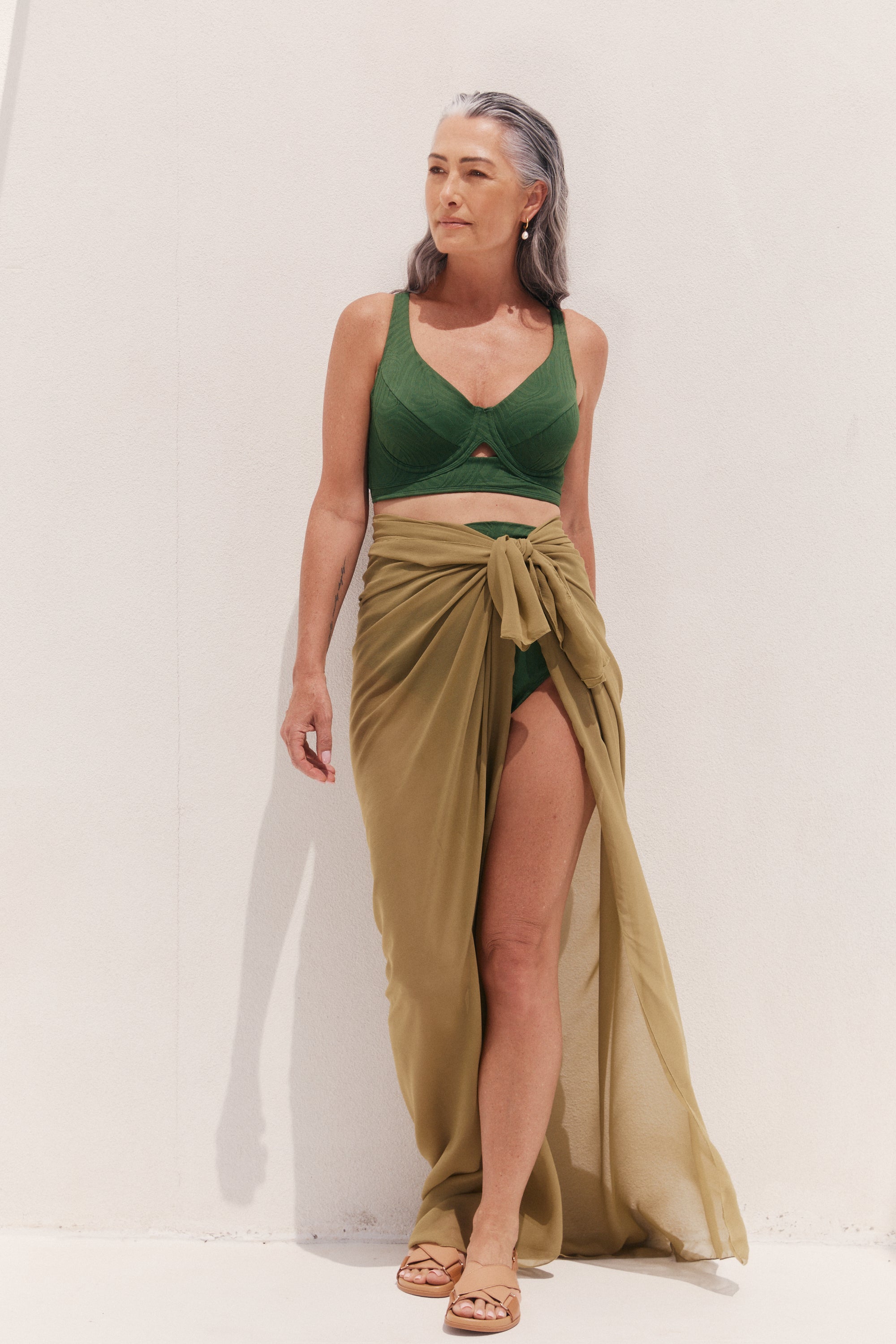 Asparagus Silk Chiffon Wrap Skirt