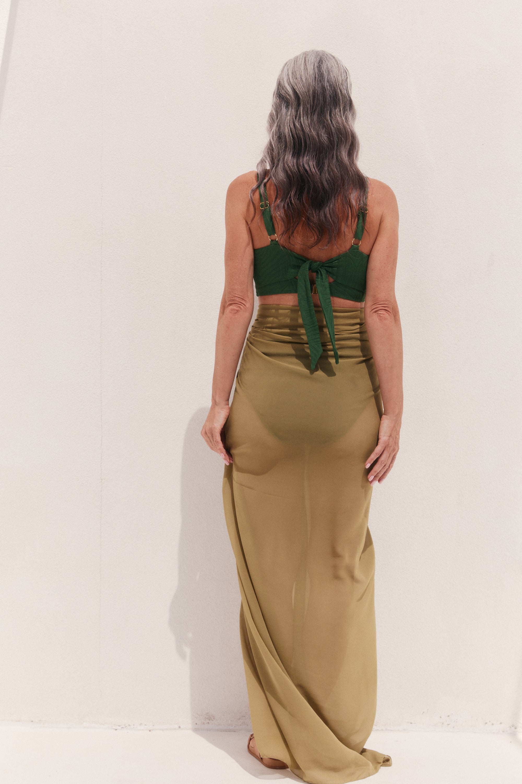 Asparagus Silk Chiffon Wrap Skirt