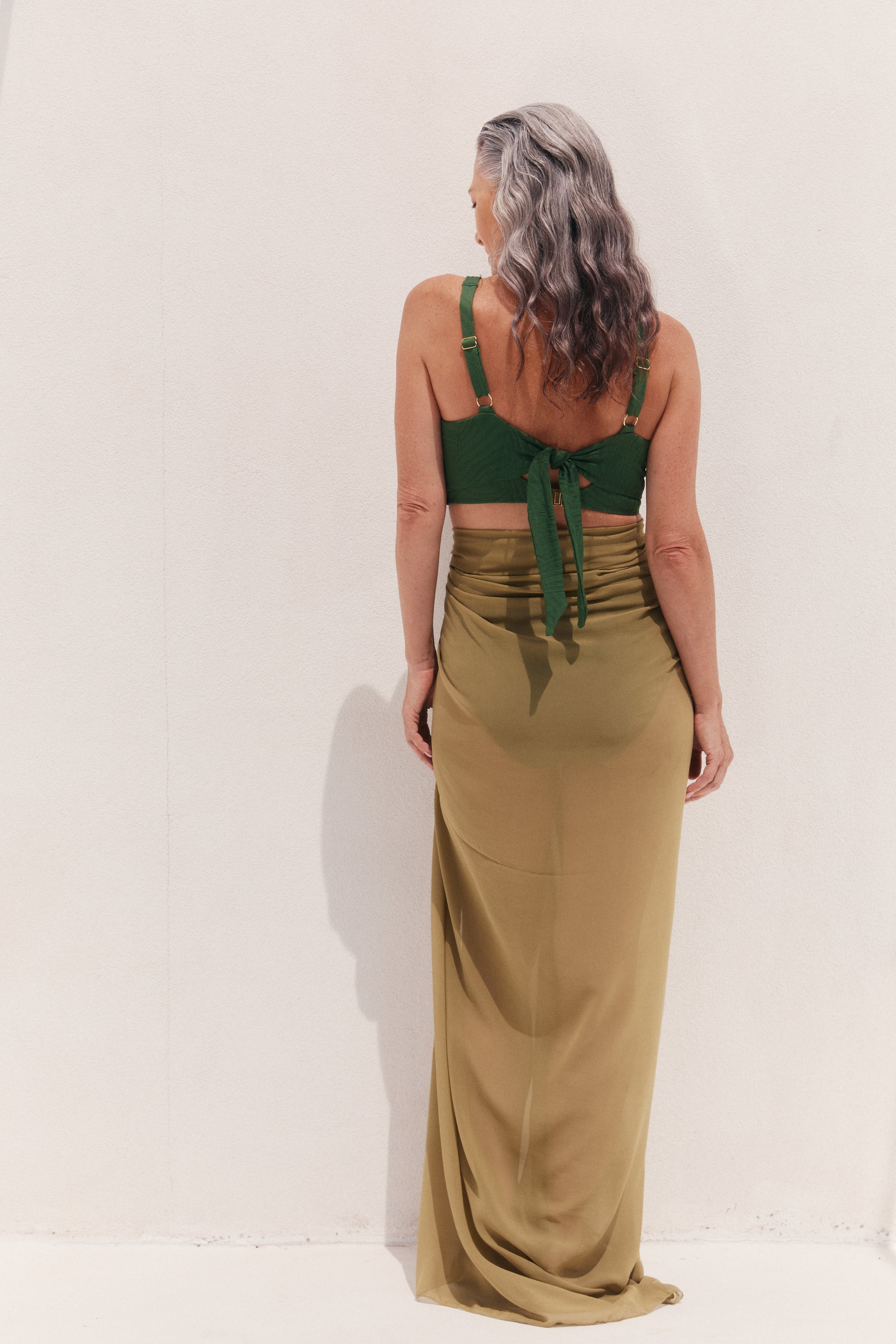 Asparagus Silk Chiffon Wrap Skirt