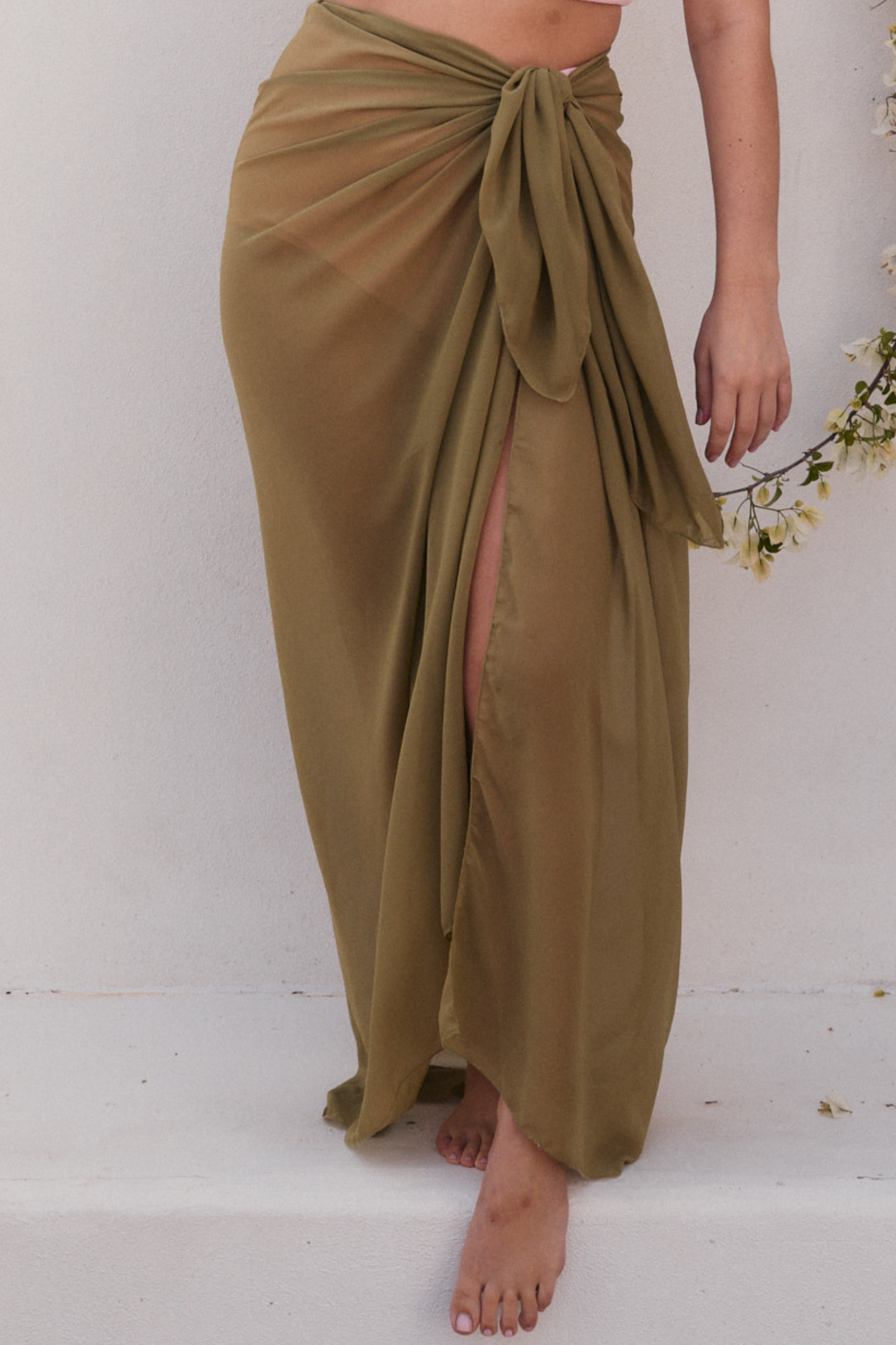 Asparagus Silk Chiffon Wrap Skirt